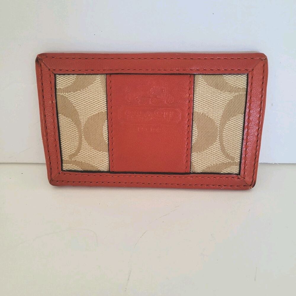 Coach Card Case Wallet Canvas Leather 4x2 Mini Small Red Compact ID Holder Logo